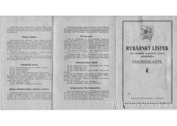 Titulní strana rybářského lístku...
